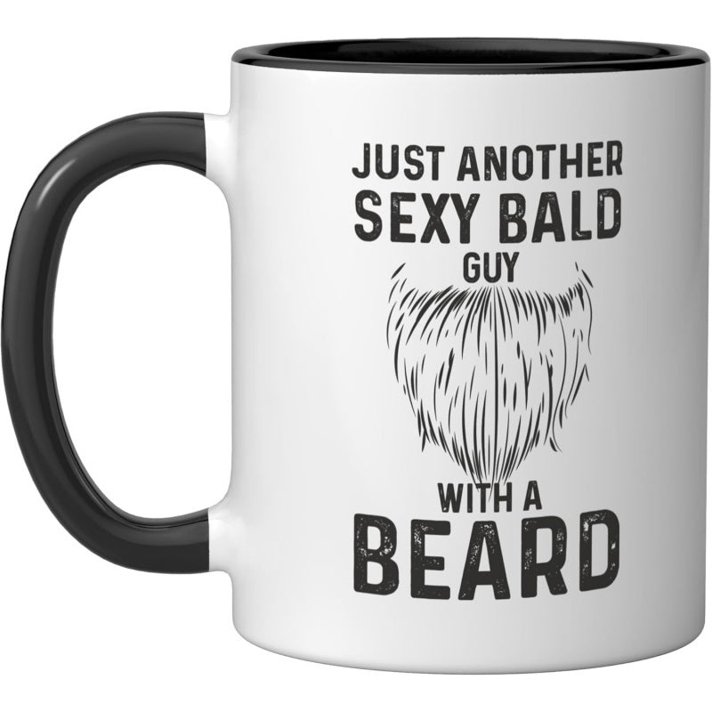 Tailorly Black Accent 11 oz Mug - bald guy with beard illustration in black and white