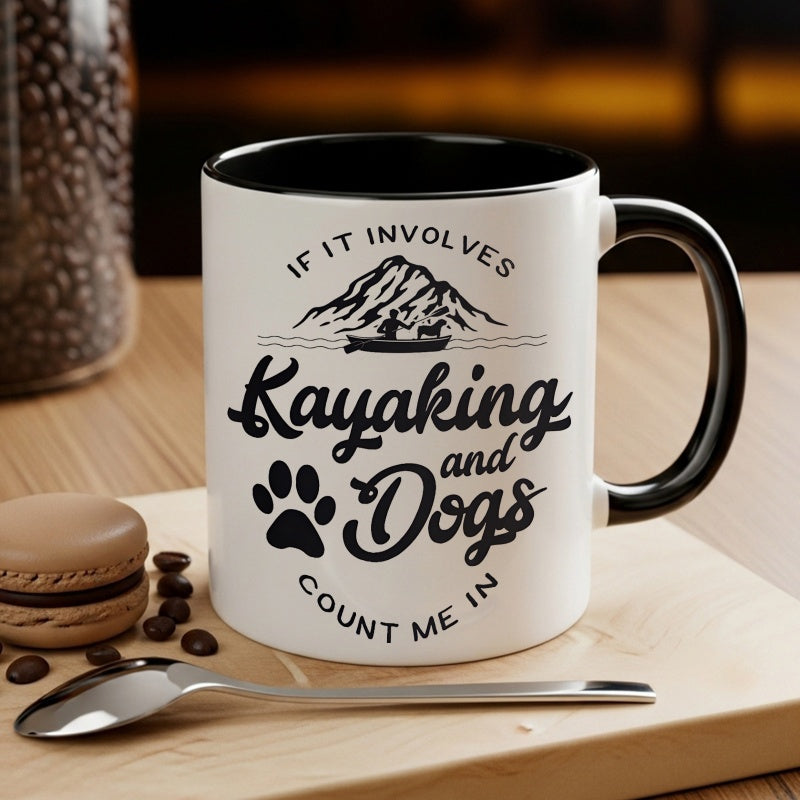 Tailorly Black Accent 11 oz Mug - dog， mountain， kayak， paw print， slogan