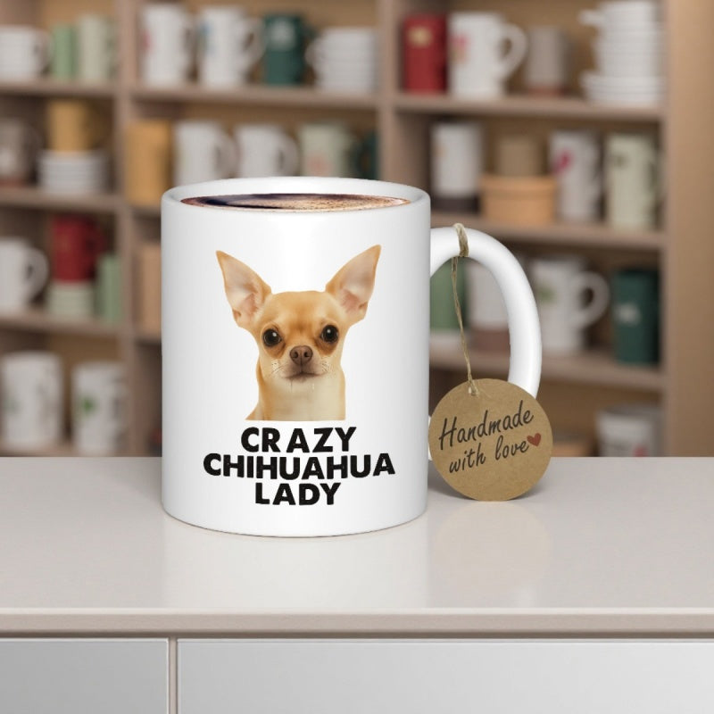 Tailorly White Ceramic 11 oz Mug - Crazy Chihuahua Lady Adorable Brown Dog With Alert Ears And Deep Expressive Eyes Chihuahua