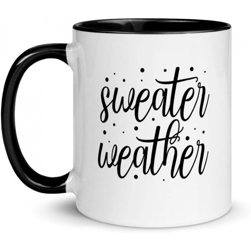 Tailorly Black Accent 11 oz Mug - adorable autumn day with coffee and tea elements， sweater weather themes， pumpkin spice lattes， changing leaves