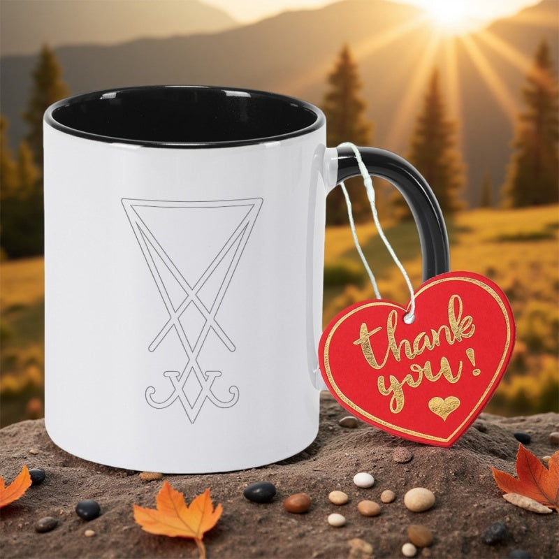 Tailorly Black Accent 11 oz Mug - hand painted satanic lucifer baphomet