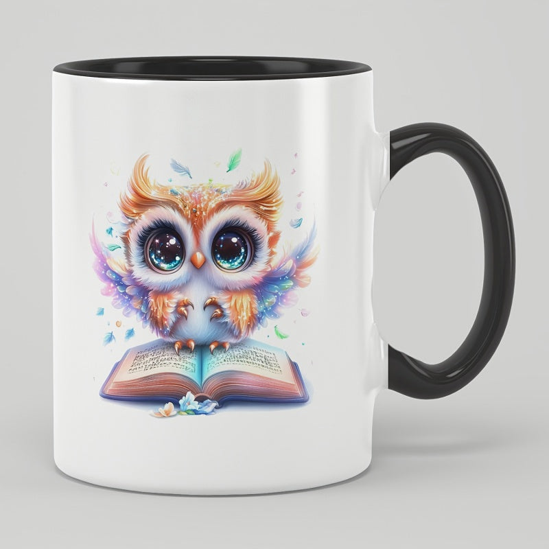 Tailorly Black Accent 11 oz Mug - cute owl pattern