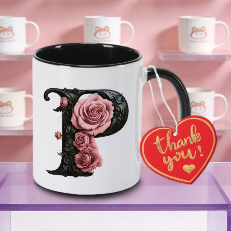 Tailorly Black Accent 11 oz Mug - p floral alphabet logo