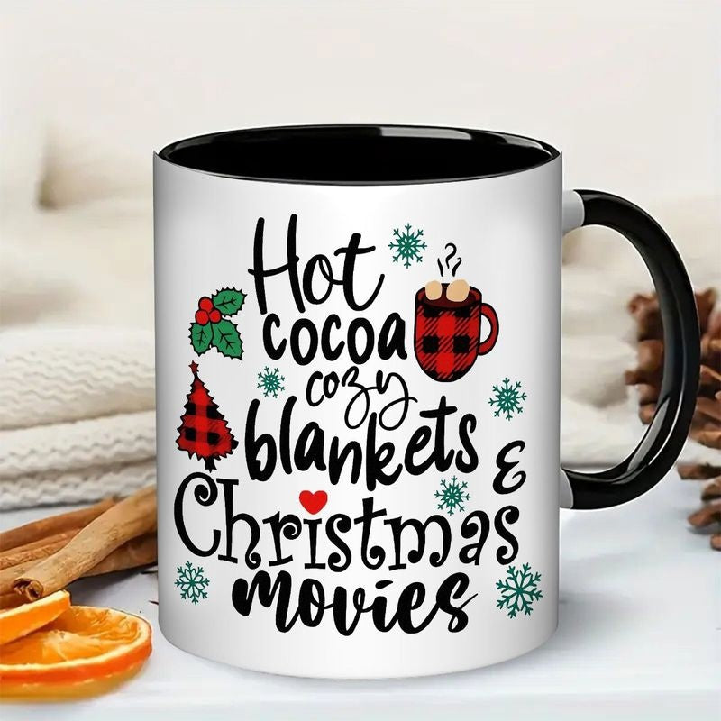 Tailorly Black Accent 11 oz Mug - 11oz cozy blankets mug 11oz ceramic coffee mug with black handle and interior drinkware festive christmas