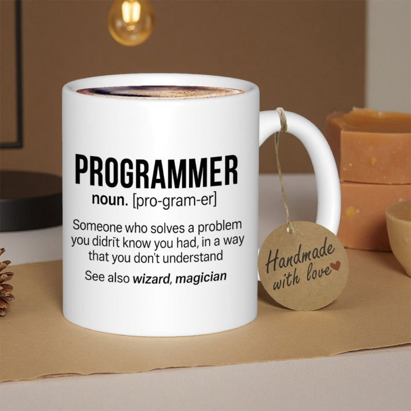 Tailorly White Ceramic 11 oz Mug - Programmer Sleek Featuring Minimalist Black Dictionary Style Text Mug