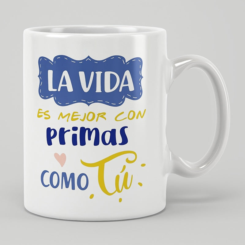 Tailorly White Ceramic 11 oz Mug - Stylized Blue Label Featuring A Pink Heart And Artistic Yellow Script Cup