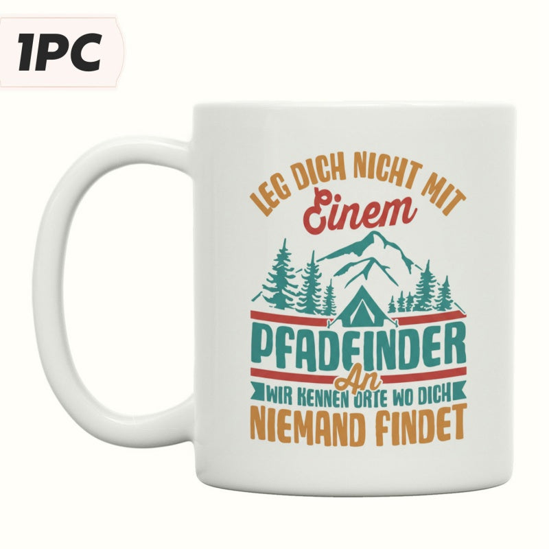 Tailorly White Ceramic 11 oz Mug - Rustic Outdoor Camping Scene With Evergreen Trees And Sharp Ridged Mountain