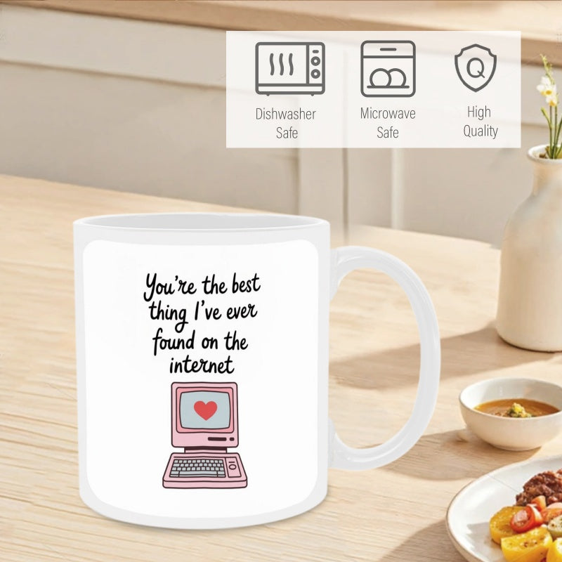 Tailorly White Ceramic 11 oz Mug - Youre The Best Thing Ive Ever Found On The Internet Retro Pink Desktop Featuring A Glowing Heart Symbol On The Monitor Computer