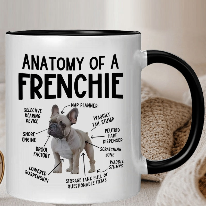 Tailorly Black Accent 11 oz Mug - anatomy of french bulldog with adorable body parts illustration