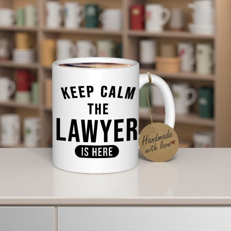 Tailorly White Ceramic 11 oz Mug - Keep Calm The Lawyer Is Here Bold Black Typography Printed On A Smooth