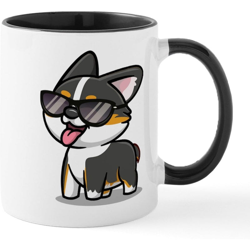 Tailorly Black Accent 11 oz Mug - black tricolor corgi