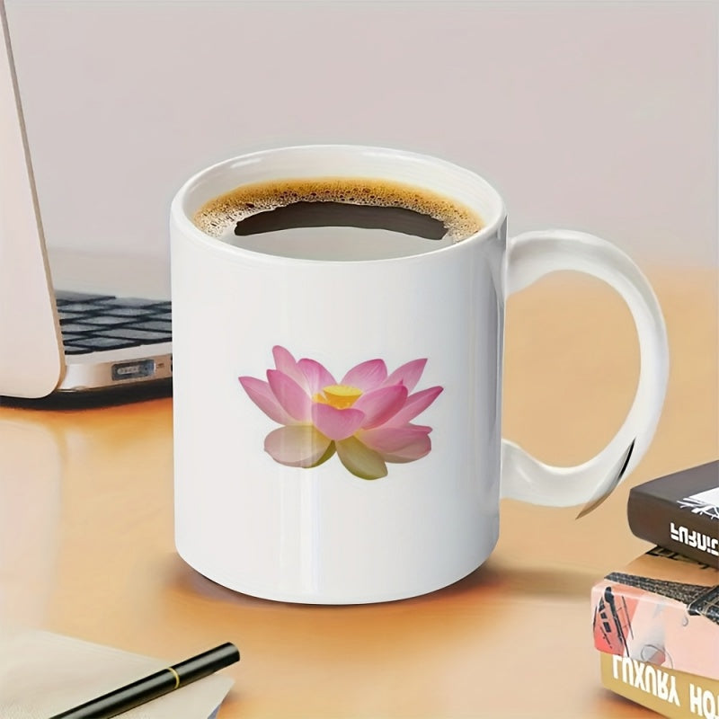 Tailorly White Ceramic 11 oz Mug - Elegant Pink Blooming Petals Floating Gracefully Over Serene Still Waters Lotus