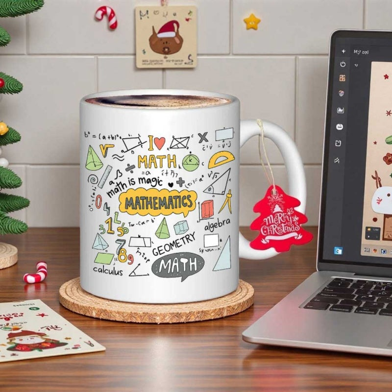 Tailorly White Ceramic 11 oz Mug - I Love Math Math Is Magic Mathematics Geometry Math Calculus Algebra Featuring Artistic Educational Sketches With Geometric