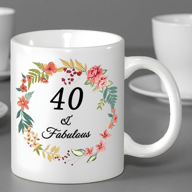 Tailorly White Ceramic 11 oz Mug - 40 Fabulous Elegant Floral Wreath With Colorful Blossoms And Delicate Green Leaves Mug