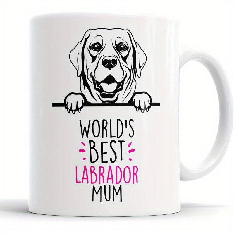 Tailorly White Ceramic 11 oz Mug - World's Best Labrador Mum Happy Peeking Dog Portrait With Cute Paws Over Straight Black Line Labrador