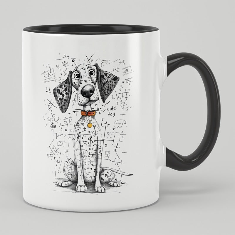 Tailorly Black Accent 11 oz Mug - doodle spotted puppy pattern