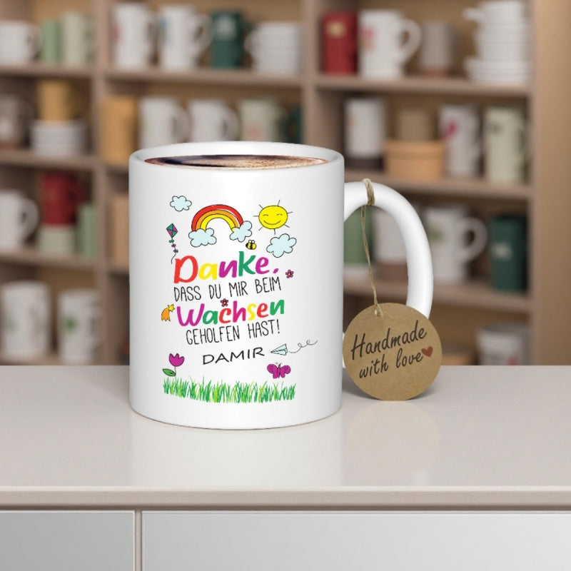 Tailorly White Ceramic 11 oz Mug - Handmade With Love Vibrant Rainbow Shining Over A Sunny Meadow With Colorful Flowers Rainbow