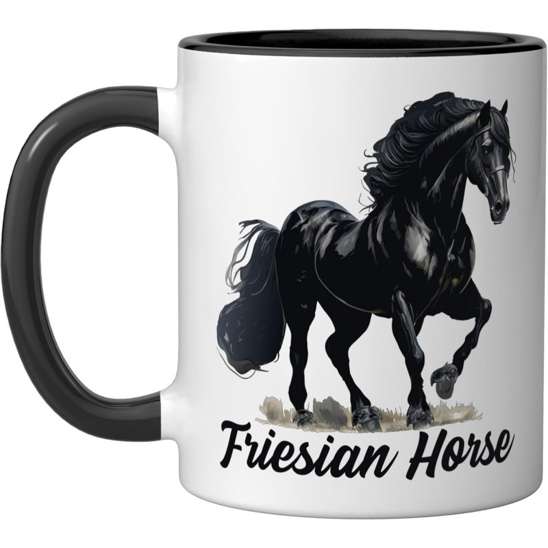 Tailorly Black Accent 11 oz Mug - horse watercolor art black white heart shaped handle round shape