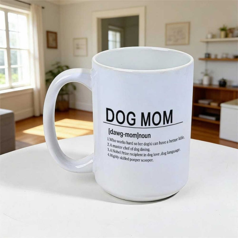 Tailorly White Ceramic 11 oz Mug - Dog Mom Minimalist Dictionary Style Layout With Classic Black Text Design Mug