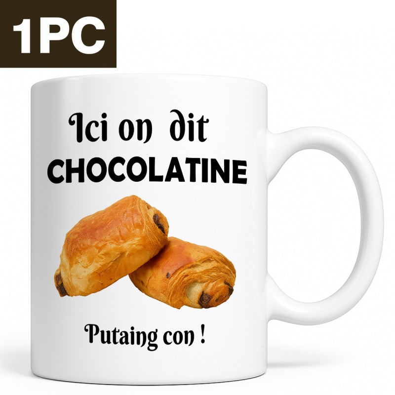 Tailorly White Ceramic 11 oz Mug - Golden Brown Buttery Pastries With Delicious Melting Dark Chocolate Pieces Inside Croissant