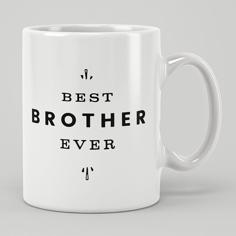 Tailorly White Ceramic 11 oz Mug - Best Brother Ever Minimalist Decorative Black Ornaments Centered On A Clean