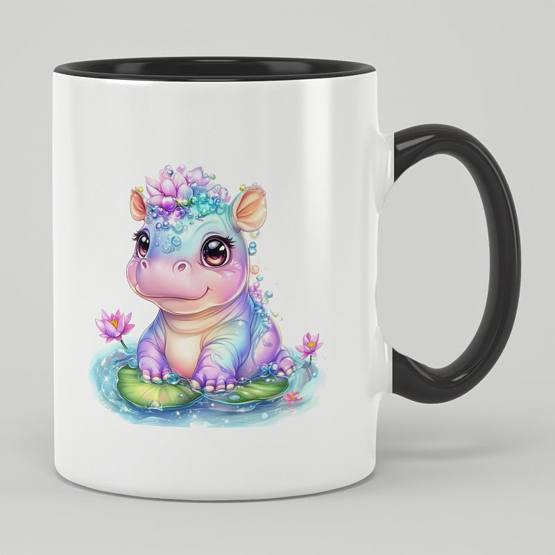 Tailorly Black Accent 11 oz Mug - cute hippo design