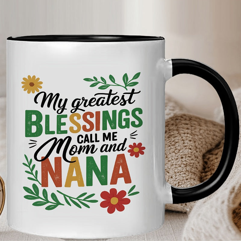 Tailorly Black Accent 11 oz Mug - my mom white with colorful lettering