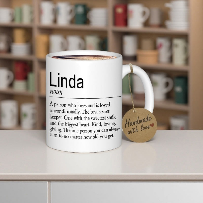 Tailorly White Ceramic 11 oz Mug - Linda Minimalist Dictionary Definition Style Printed On A Classic