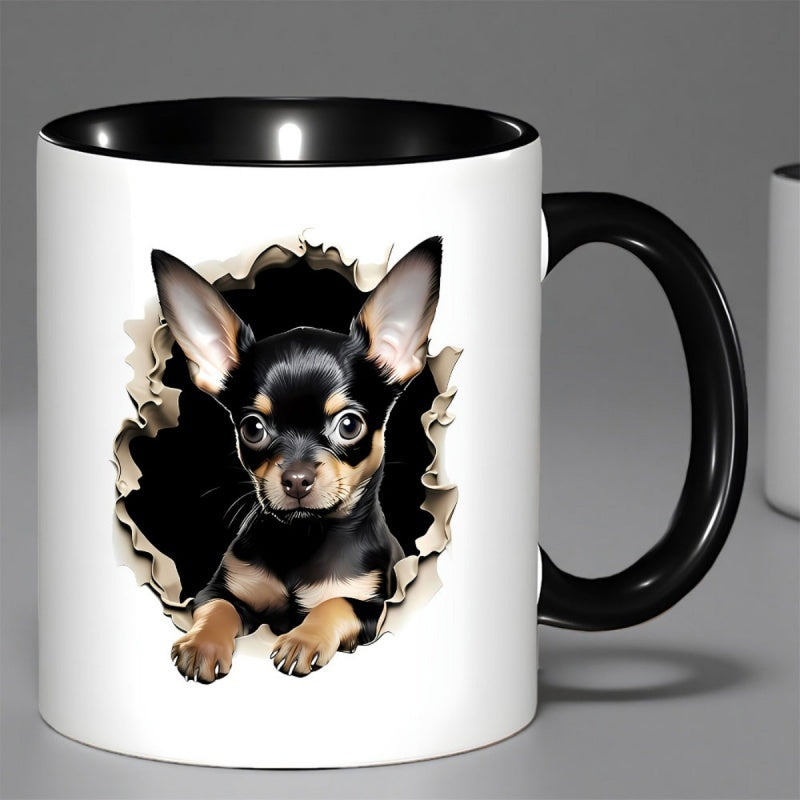 Tailorly Black Accent 11 oz Mug - realistic black and white chihuahua