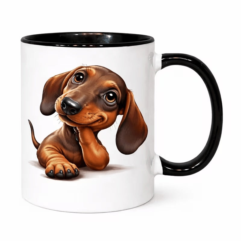 Tailorly Black Accent 11 oz Mug - cute dachshund puppy
