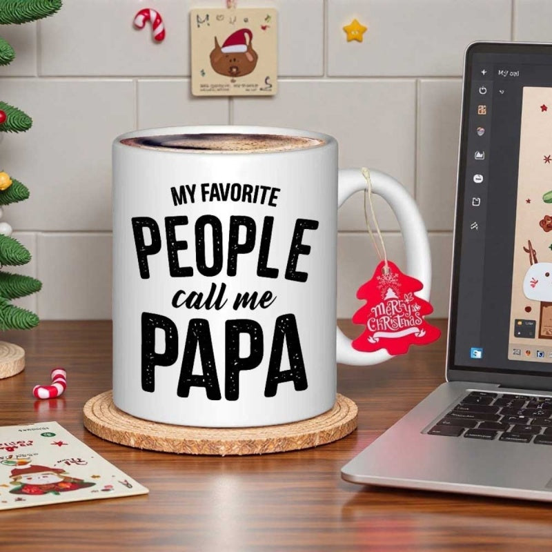 Tailorly White Ceramic 11 oz Mug - My Favorite People Call Me Papa Minimalist Bold Typography Styled With Black Ink On Surface Mug