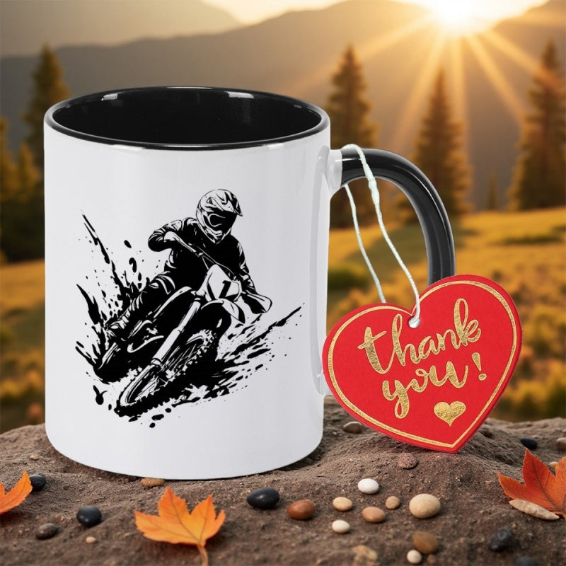 Tailorly Black Accent 11 oz Mug - motocross dynamic rider and dirt