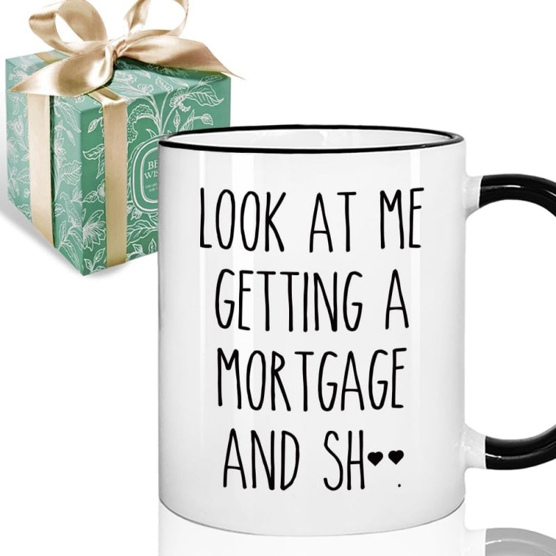 Tailorly Black Accent 11 oz Mug - funny coffee mug with ceramic heart shaped handle