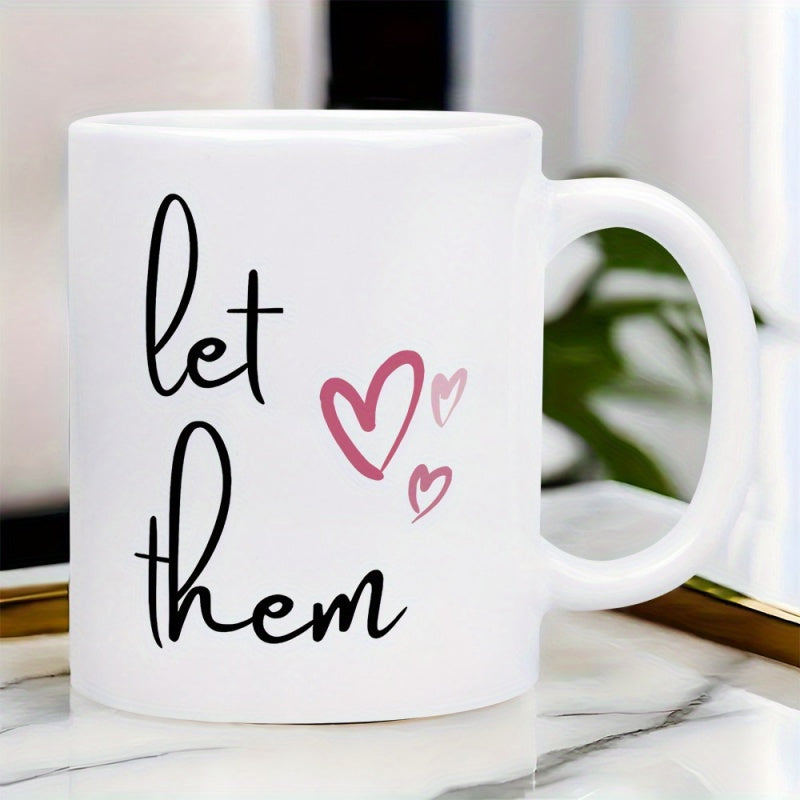 Tailorly White Ceramic 11 oz Mug - Let Them Minimalist Hand Drawn Pink Hearts Floating Gracefully On Plain White Surface Heart