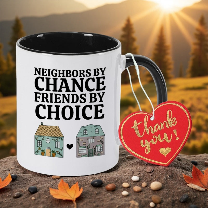 Tailorly Black Accent 11 oz Mug - neighborbest neighbor evermoving away print
