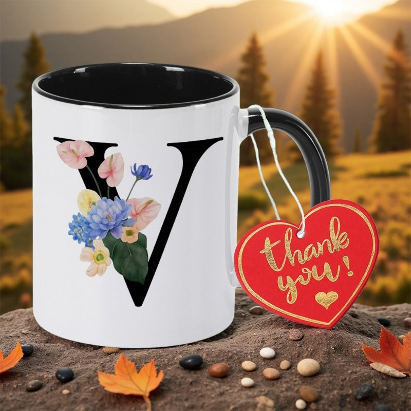 Tailorly Black Accent 11 oz Mug - letter alphabet print