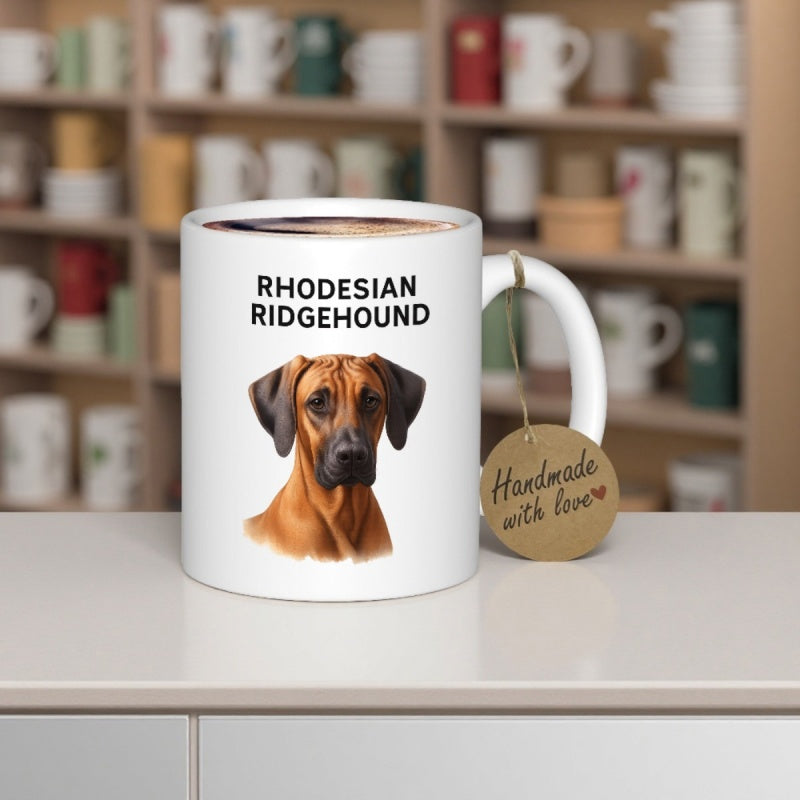Tailorly White Ceramic 11 oz Mug - Rhodesian Ridgeback Majestic Brown Dog With Floppy Ears And Intense Focused Expression Ridgeback
