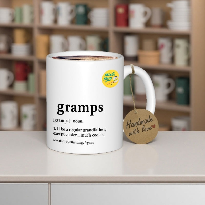Tailorly White Ceramic 11 oz Mug - Gramps Like A Regular Grandfather Except Cooler Much Cooler Outstanding Legend Minimalist White Ceramic Vessel Featuring