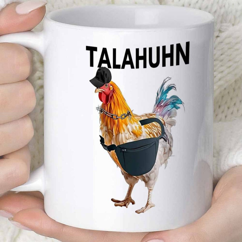 Tailorly White Ceramic 11 oz Mug - Stylish Trendy Rooster Wearing Cap Chain And Crossbody Bag Rooster