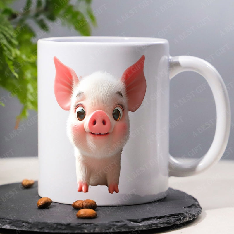 Tailorly White Ceramic 11 oz Mug - Adorable Small Piglet With Large Pink Ears And Sweet Innocent Expression Piglet