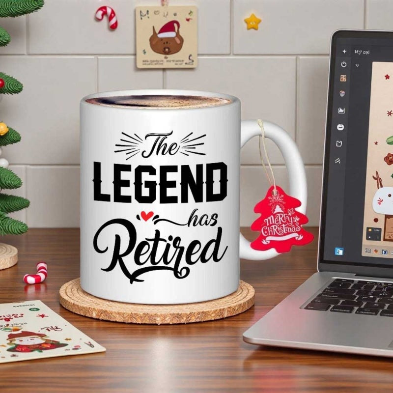 Tailorly White Ceramic 11 oz Mug - The Legend Has Retired Minimalist Typography Design With Small Hearts And Decorative Lines Mug
