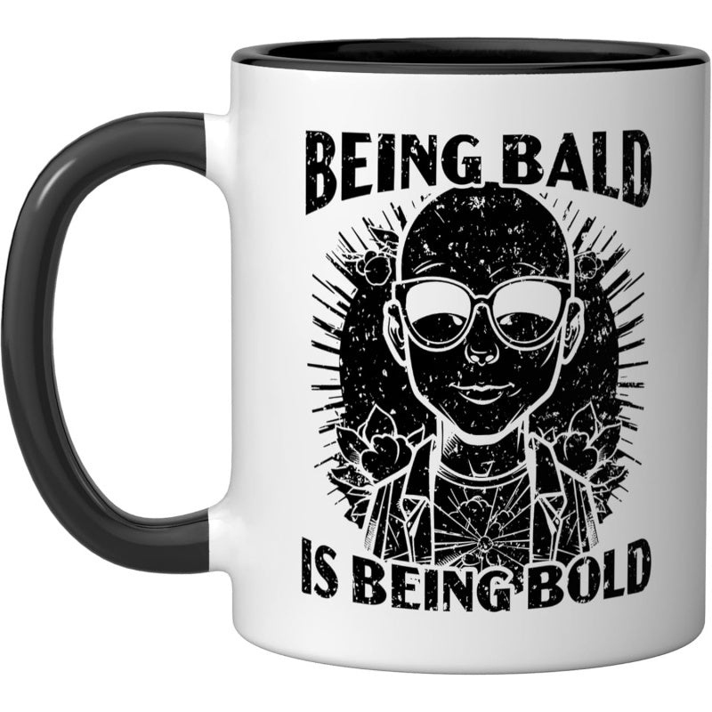 Tailorly Black Accent 11 oz Mug - bald head baldheaded baldie bald guy