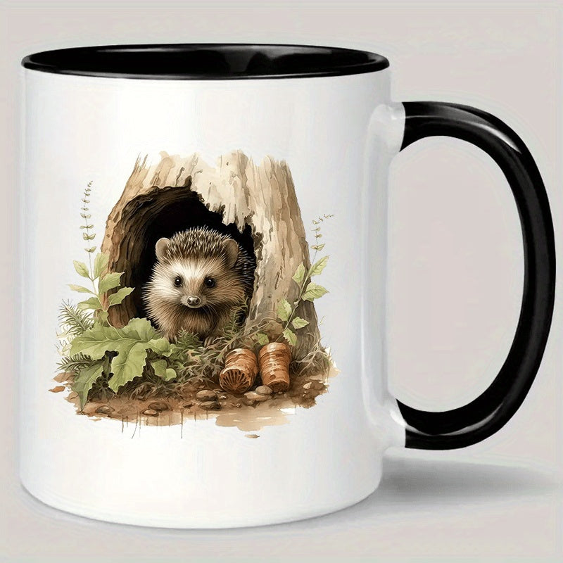 Tailorly Black Accent 11 oz Mug - rustic hedgehog design