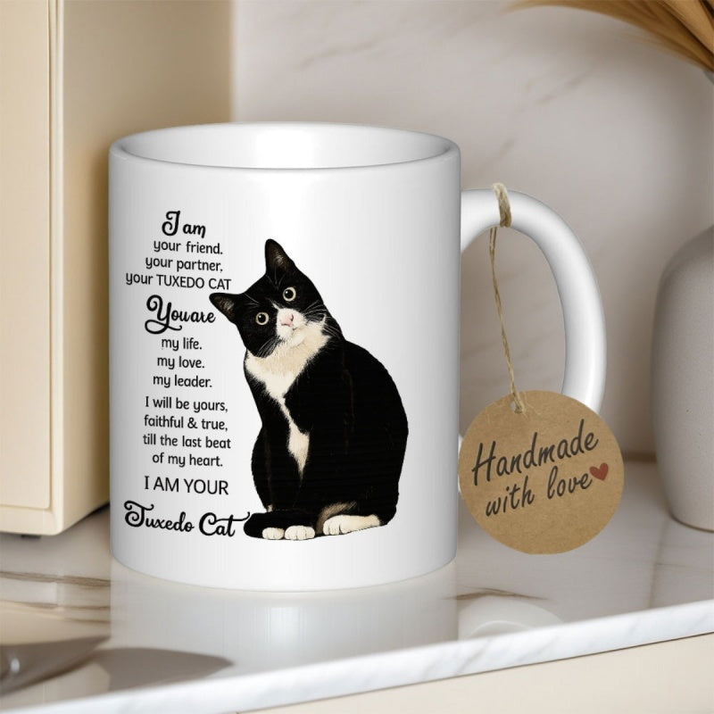 Tailorly White Ceramic 11 oz Mug - I Am Your Tuxedo Cat Graceful Black And White Feline Sitting With Calm And Loving Expression Cat