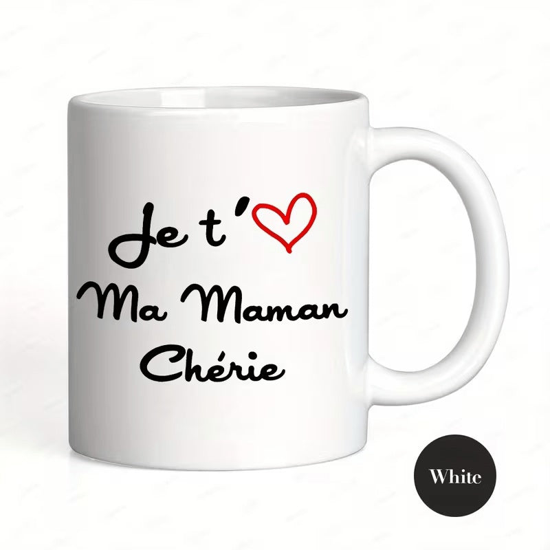 Tailorly White Ceramic 11 oz Mug - Minimalist Red Outlined Line Art Symbol With Elegant Cursive Script Heart