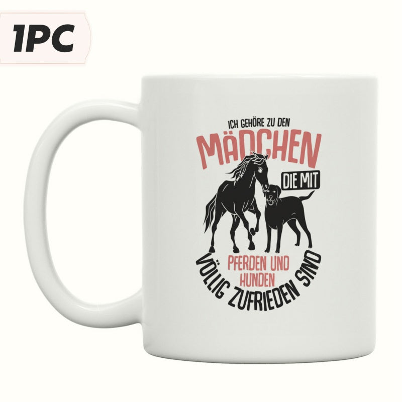 Tailorly White Ceramic 11 oz Mug - Silhouette Of A Faithful Dog Standing Beside A Majestic Horse