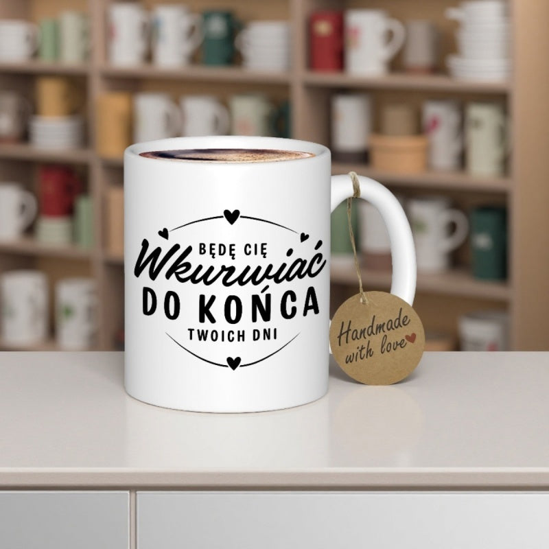 Tailorly White Ceramic 11 oz Mug - Handmade With Love Minimalist Black Heart Frame On Pure