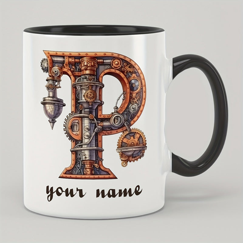 Tailorly Black Accent 11 oz Mug - alphabet flower az gear design