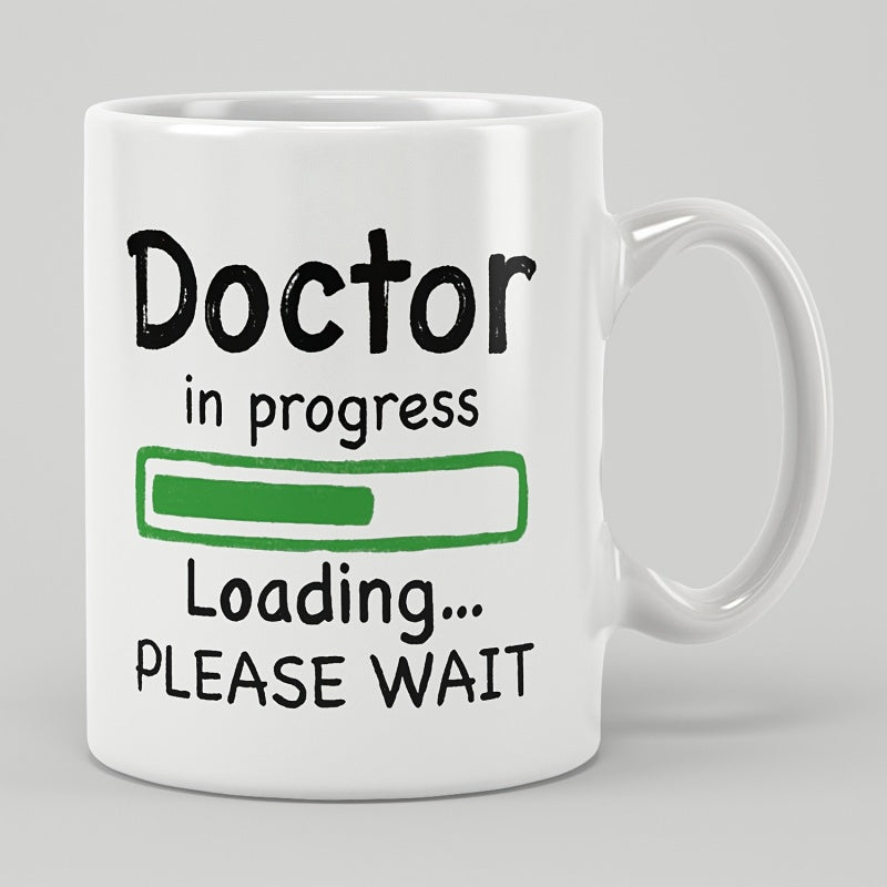 Tailorly White Ceramic 11 oz Mug - Doctor In Progress Loading Please Wait Minimalist Green Digital Interface Style Graphic Showing Loading Status Progress Bar