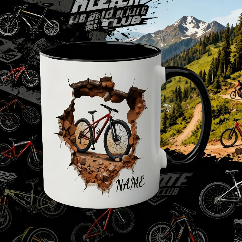 Tailorly Black Accent 11 oz Mug - mountain bike， bicycle， custom name text